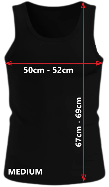 Black medium tank top with chest width 50-52cm and length 67-69cm.
