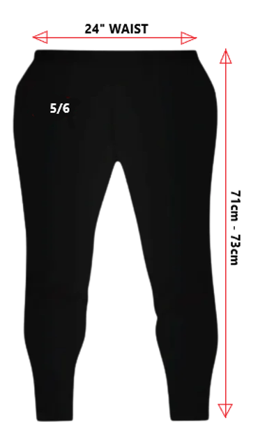 Black leggings with size 5/6 marked and measurement arrows.