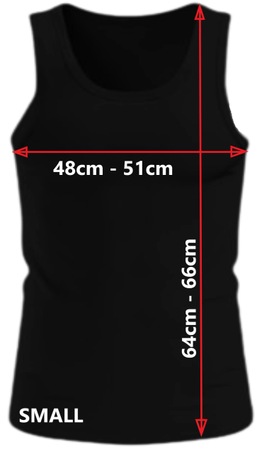 Black tank top with size measurements for small size.