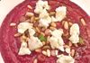 Beetroot puree with goats cheese, spring onion and pine nuts.