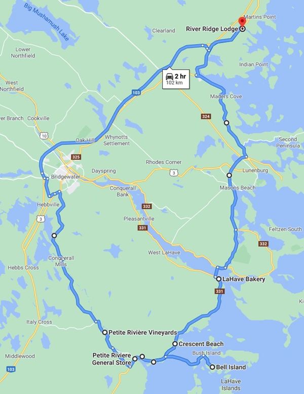 Map of LaHave and Petite Riviere Day Trips to Gaff Point Secret Beach & Petite Riviere General Store