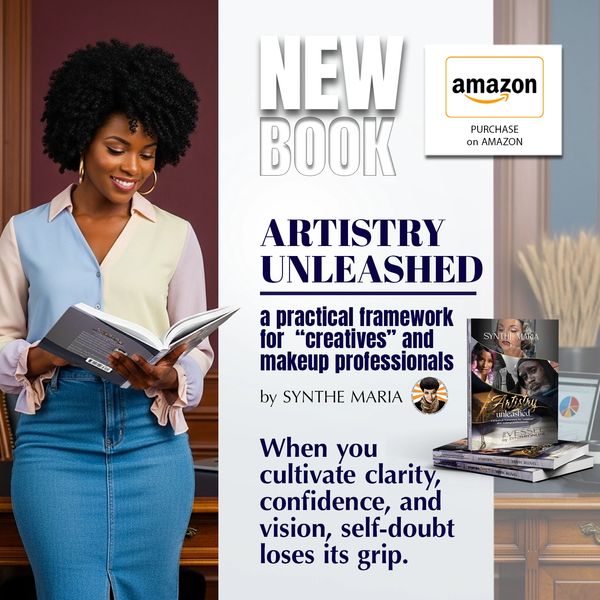 A professional creative reading the book 'Artistry Unleashed' with a key quote about confidence.