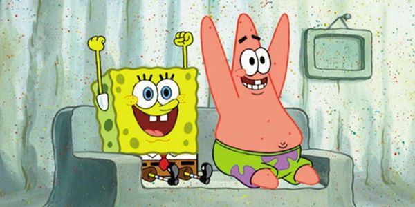 Spongebob and patrick celebrating a success