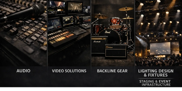 Audio, video, backline gear, and lighting solutions for events and staging.