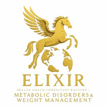 Golden winged horse logo with text about metabolic disorders and weight management.