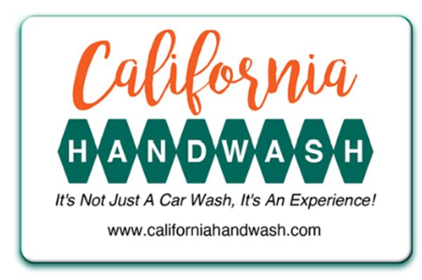 Logo for California Handwash car wash service with tagline and website.