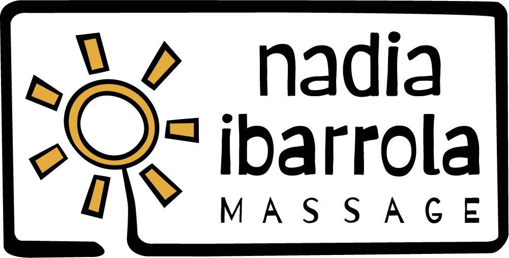Nadia Ibarrola Massage horizontal logo with rooted sun and seven rays representing the chakras