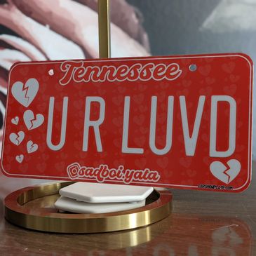 Tennessee Custom License Plate Personalized Printed Red Miata Hearts broken instagram