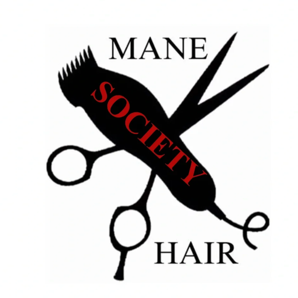 Logo for Mane Hair Society with scissors and clippers.