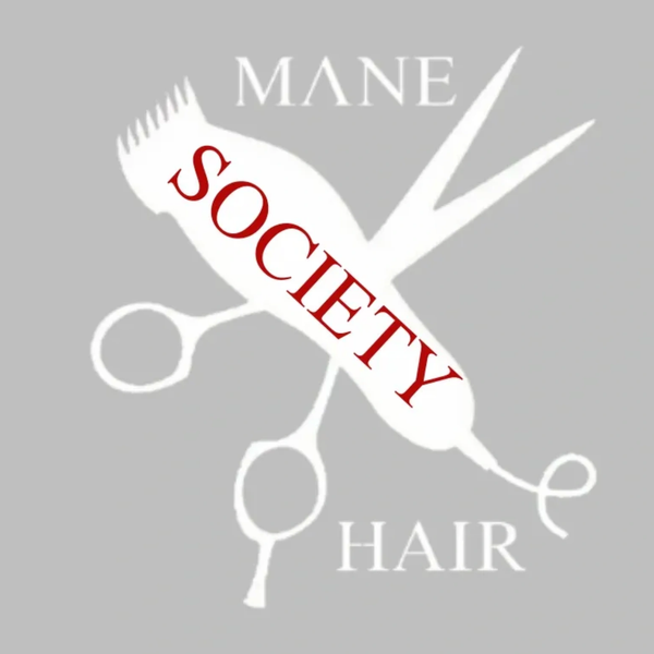 Logo for Mane Society Hair with scissors and clippers.