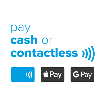 We accept cash and contactless payment, including Apple Pay and Google Pay.