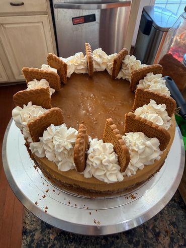 Biscoff cookie crust. Creamy biscoff cookie butter mixed into our cheesecake batter then crowned wit