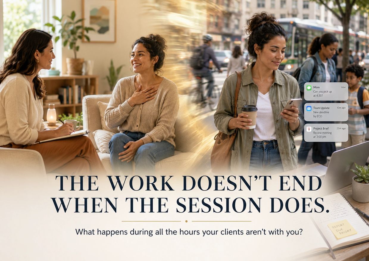 Two scenes showing therapy and daily work-life balance.