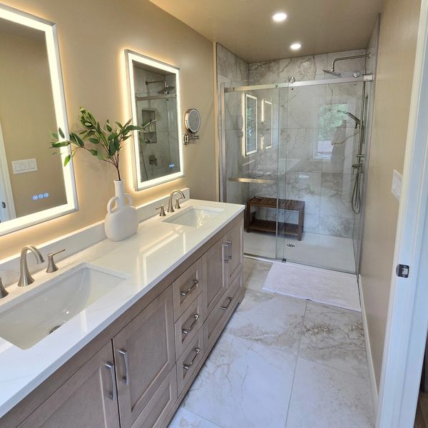 Bathroom renovation tile walk in shower sudbury contractor