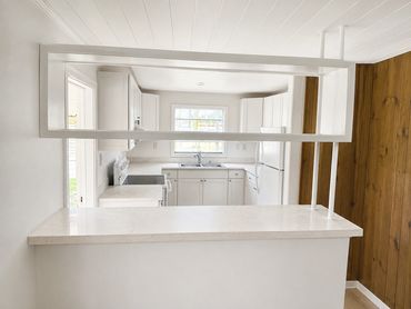 Open kitchen and dining room with open bar