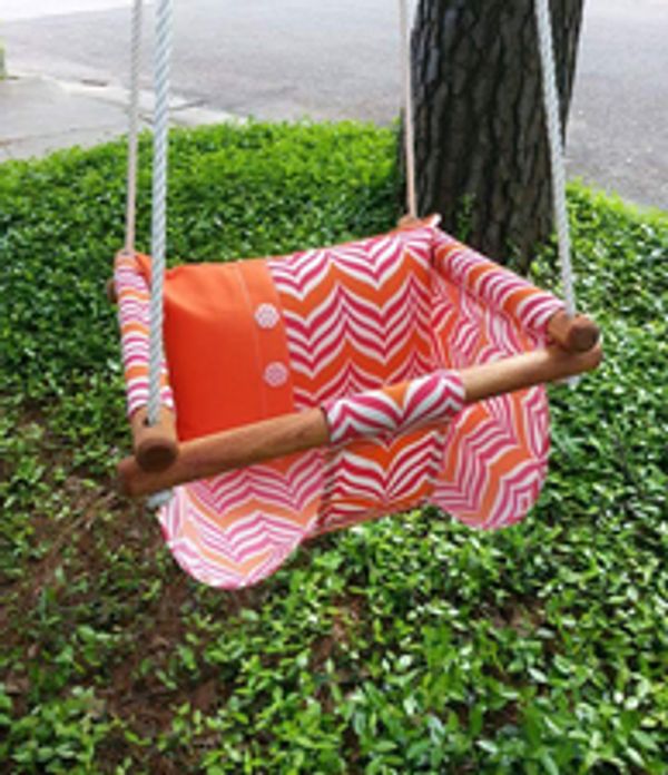 Baby Swing - Orange & White with Repeated V Pattern
