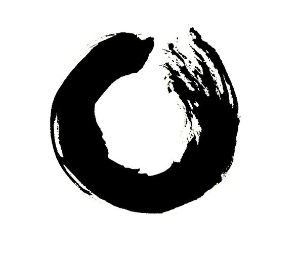 This brushed enso (circle) symbolizes absolute wholeness and is a familiar Zen Buddhist image.