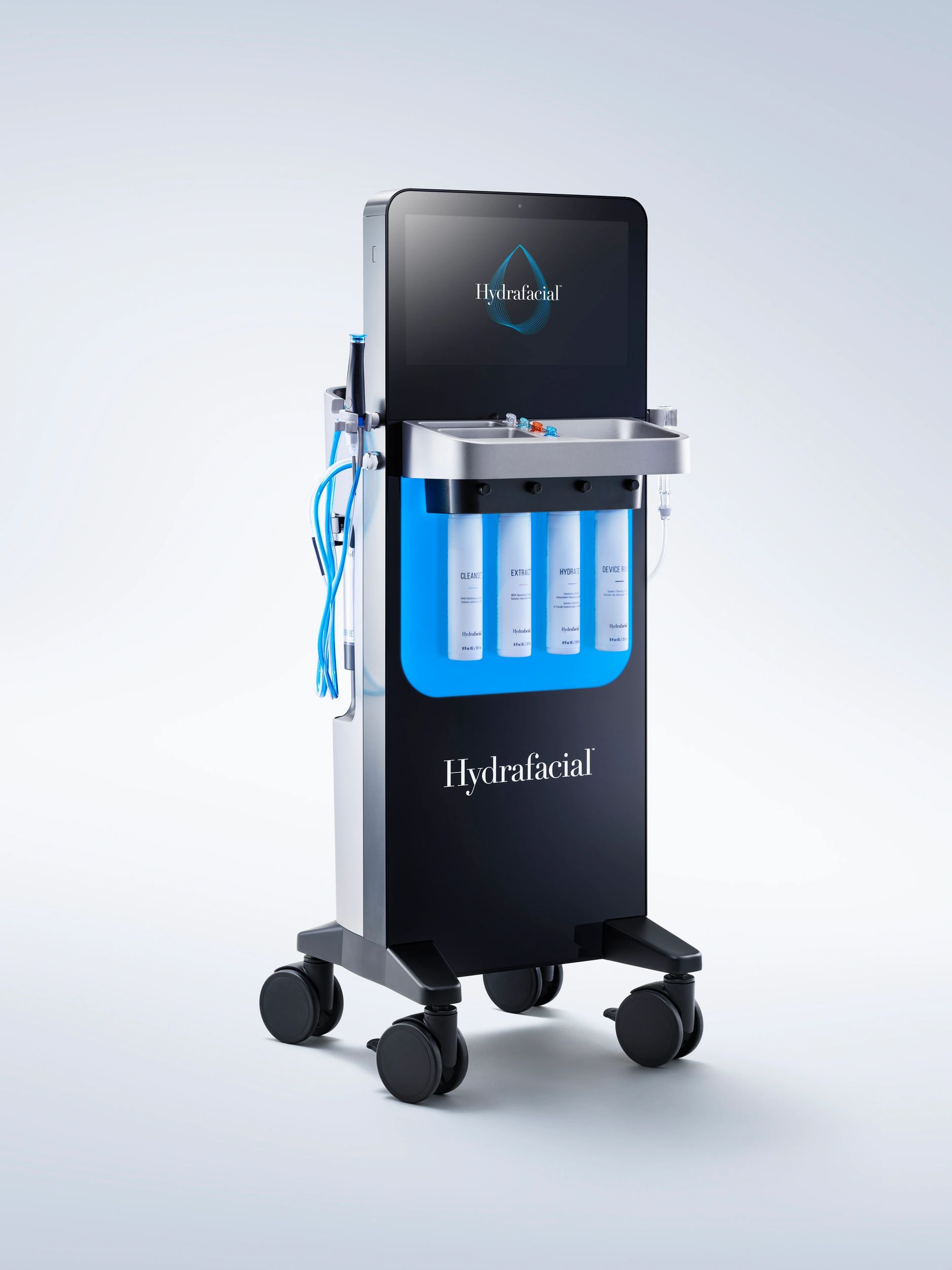 Hydrafacial skin treatment machine on wheels.