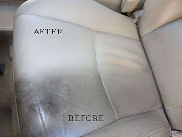 Car seat showing a clean 'after' and dirty 'before' section.