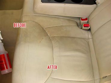 Car seat before and after cleaning showing a visible difference.