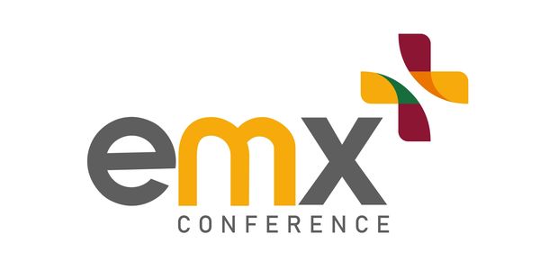 Logo of EMX Conference with colorful cross symbol.