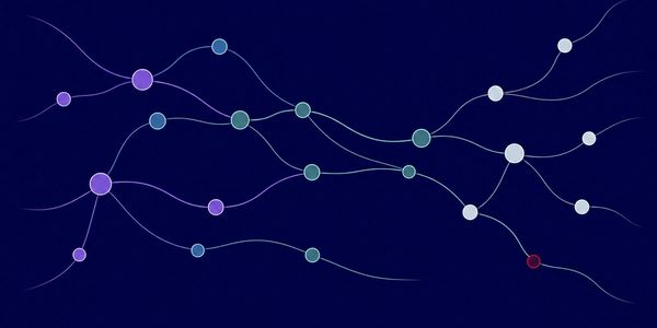 Colorful nodes connected by light lines on a dark background.