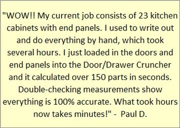 Excellent cut list software for calculating cutlists for building cabinets, doors and drawers