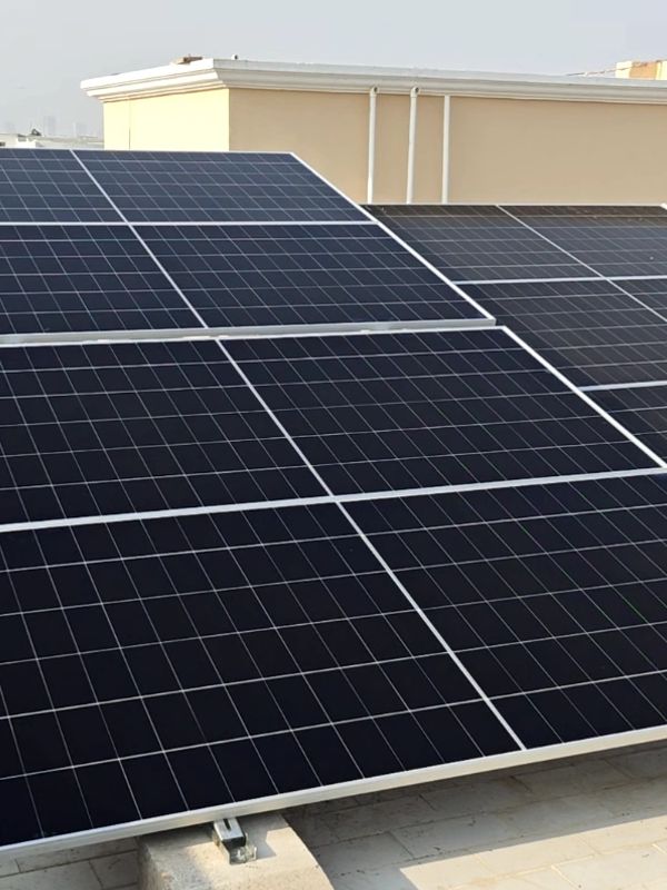 Solar panels installed on a rooftop for renewable energy.