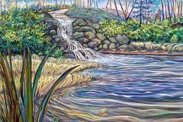 Artist Lisa Porter Lawrence, vibrant natural spiritual babbling brook painting