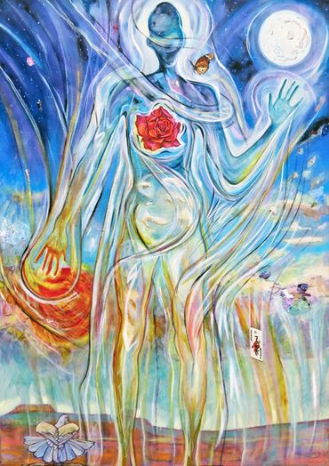 Esoteric symbolic portrait of universal laws in dynamic motion in context of a Southwestern landscap