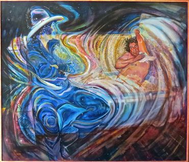 A bathing cowboy's conscience pays him a surprise visit in the form of a starry cosmic spirit.