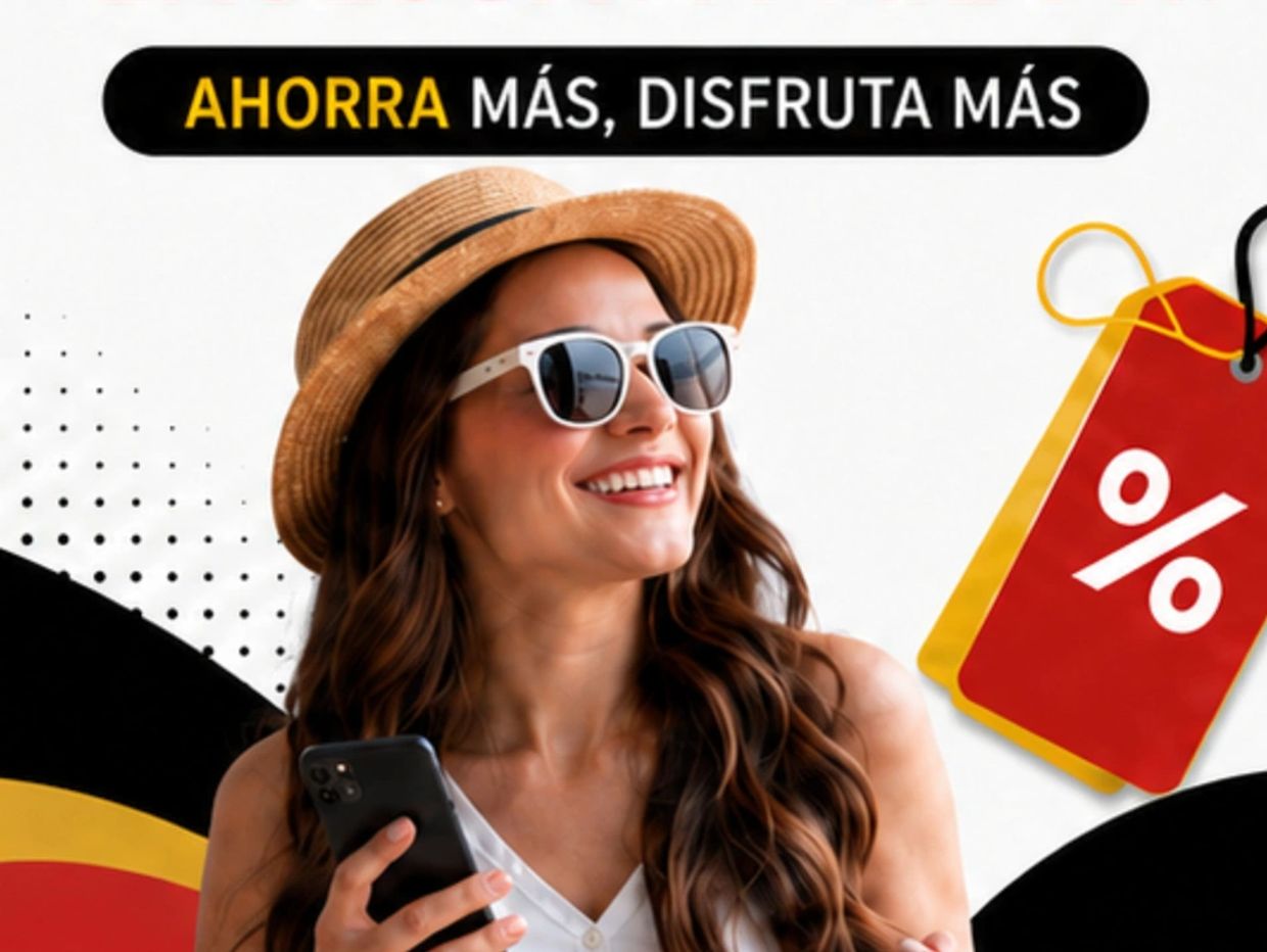 Hombre emocionado revisando beneficios de membresía en su teléfono.