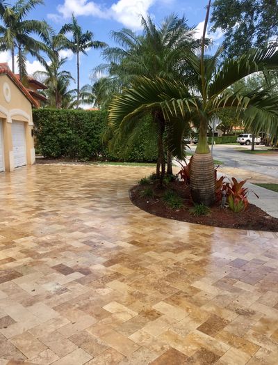 gold travertine driveway paver miami