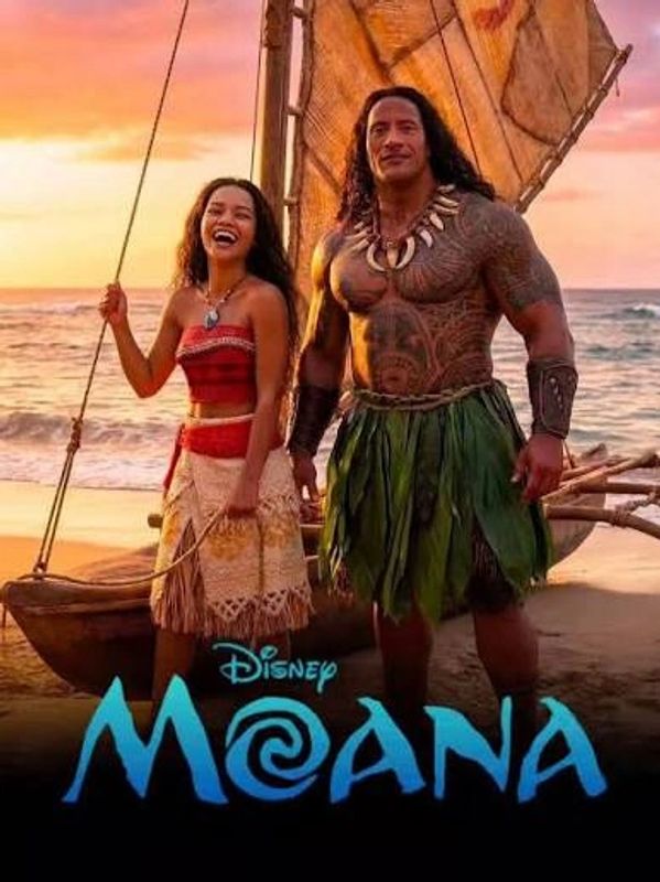 Poster of Disney's Moana with main characters by the sea.