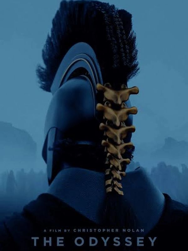 Poster of the film 'The Odyssey' by Christopher Nolan showing a character with a helmet.