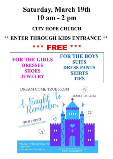 Exciting Prom news!! City Hope Church is kind enough to offer a special event for our Disability Com