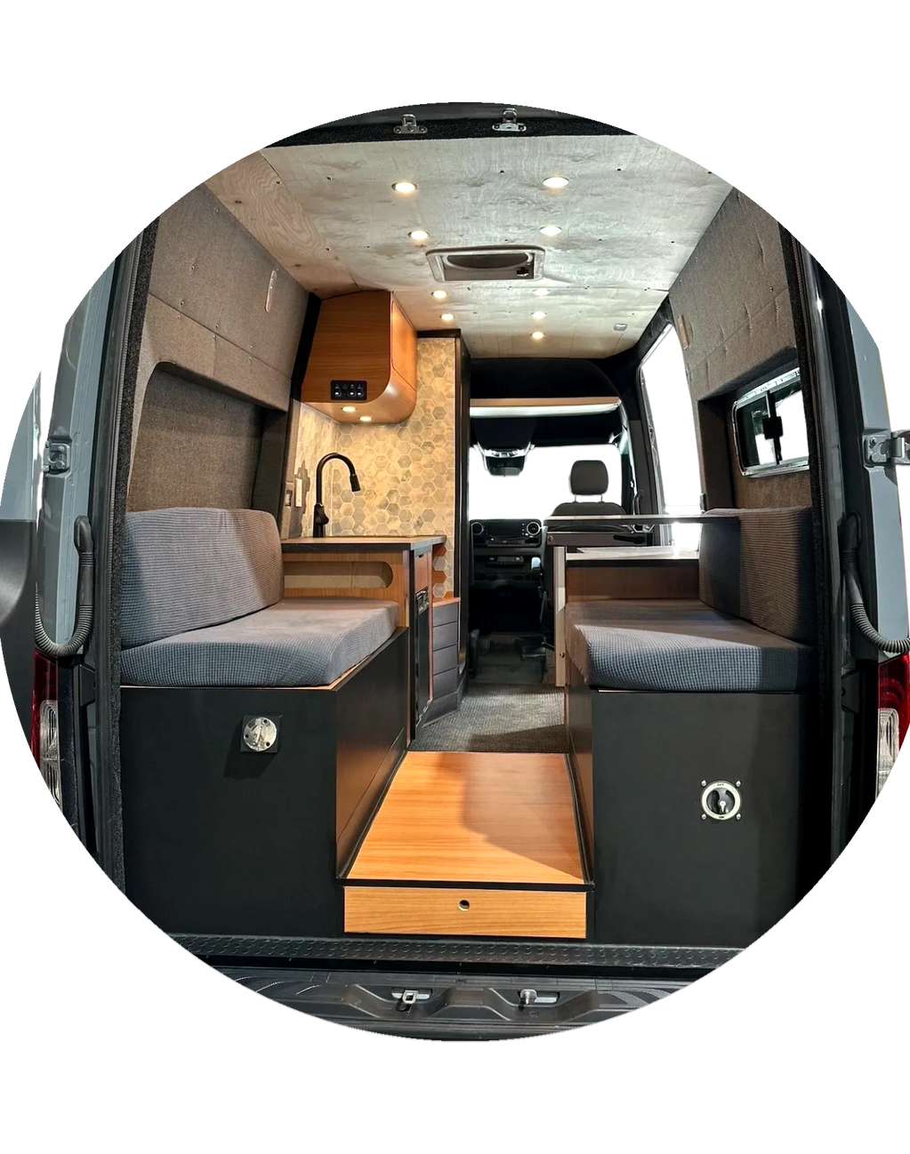 Custom conversion van built in Virginia Beach with luxury interior design