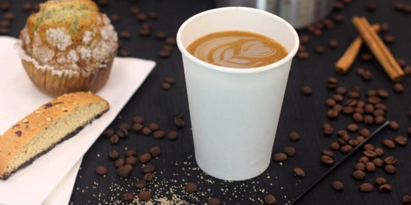 Single Wall Paper Hot Cup from MP Classics.  Show with coffee and breakfast pastries.  For hot bever