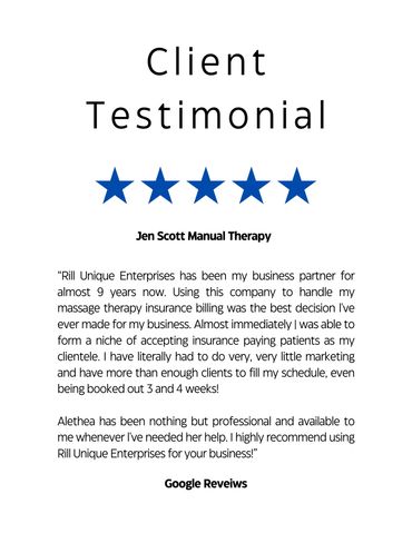 A client testimonial for the services of Rill Unique Enterprises || Medical Billing and Coding