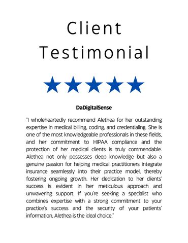 A client testimonial for the services of Rill Unique Enterprises || Medical Billing and Coding