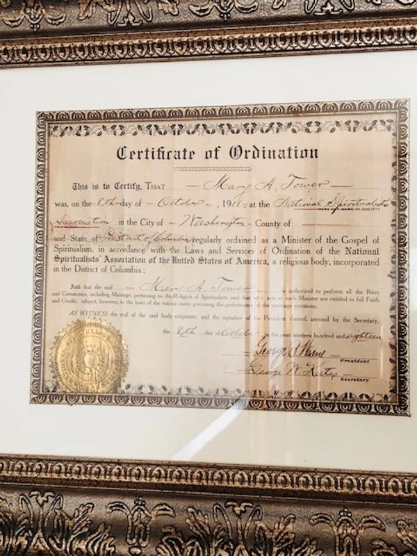 Rev. Mary Tower's Ordination Certificate!