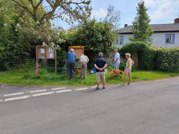 Netton check out the new notice board. From left: Howard, Peter, Elton, David, Jacki.