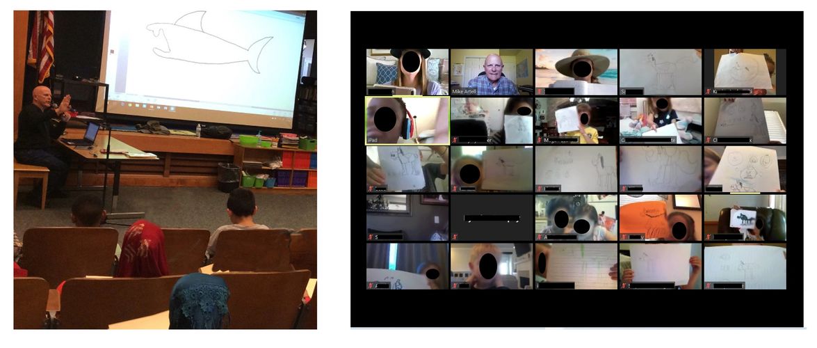 Mike Artell does in-person as well as virtual school visits.
