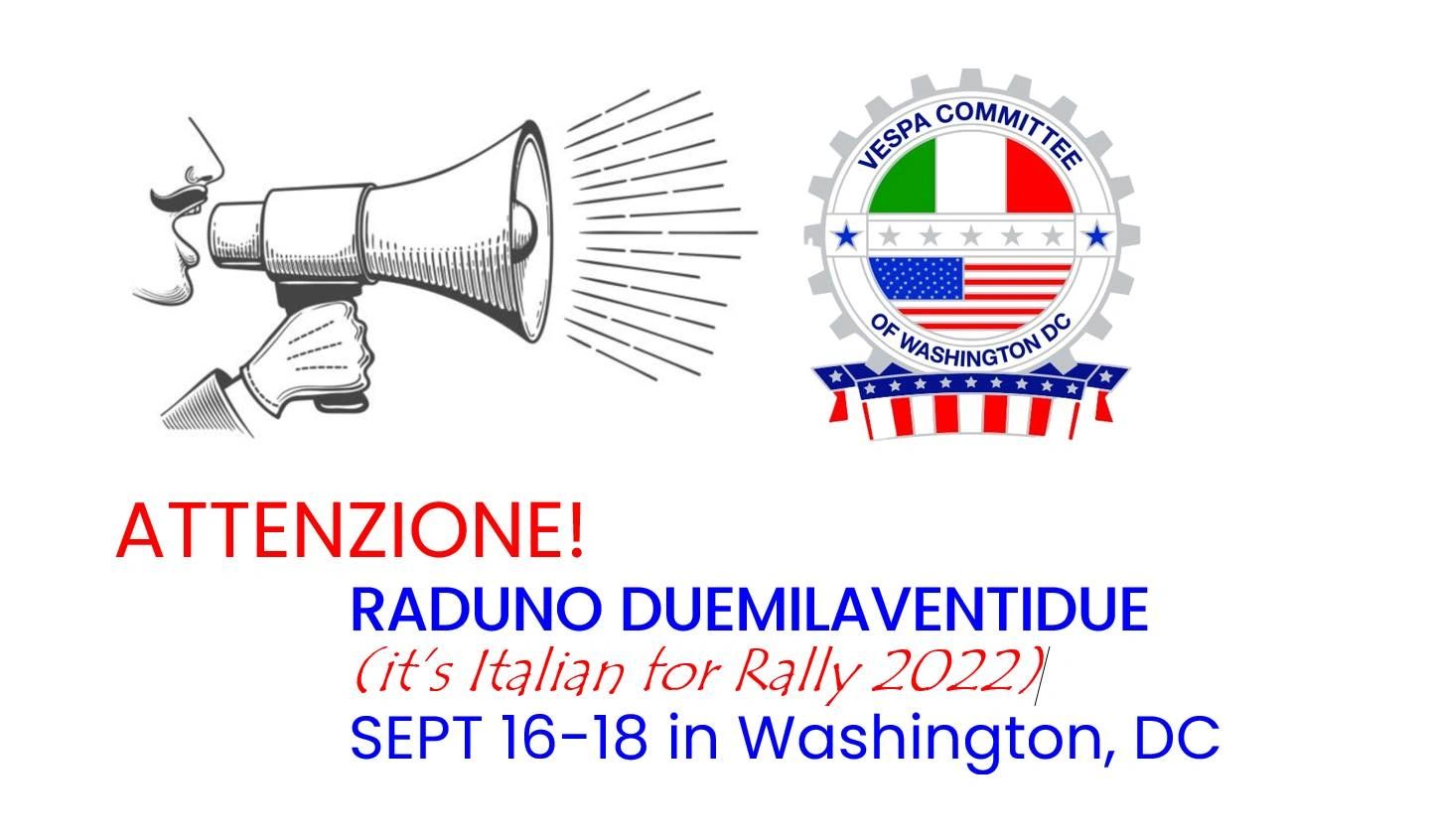 Announcement for the 2022 Vespa Rally in Washington, DC.