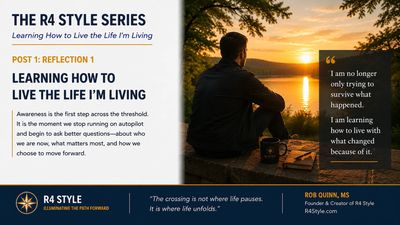 Man reflecting by a sunset lake with inspirational life lesson text.