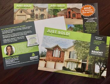 Real estate flyers showcasing recently sold homes by Kristen Jacobs in Lantana.