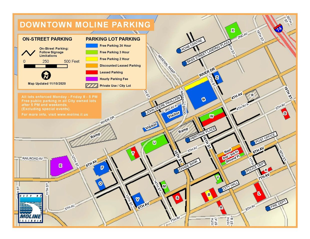Downtown Moline parking map