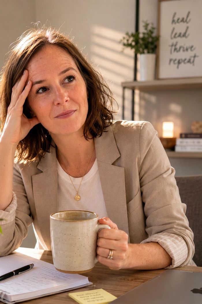 Woman enjoying a cup of coffee while thinking.