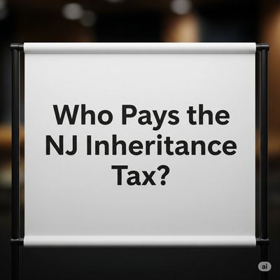 A sign that says "Who Pays the NJ Inheritance Tax?". Gary Mehta, CPA, EA.