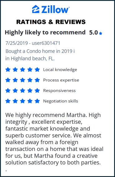 Zillow realtor review / rating from home / house investor in Highland Beach Florida /South Florida